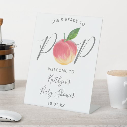 Ready To Pop  Peach Baby Shower Welcome Sign