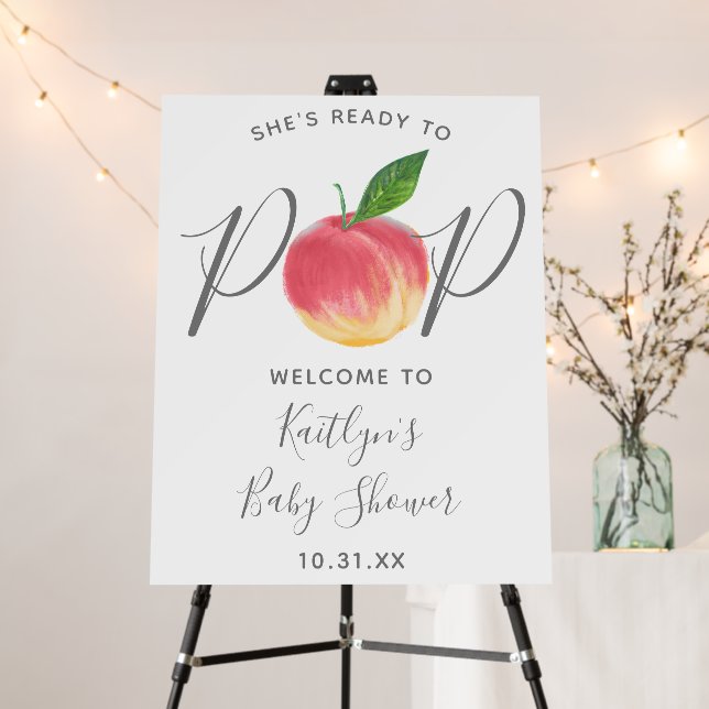 Ready To Pop | Peach Baby Shower Welcome Sign (In Situ (Stand))