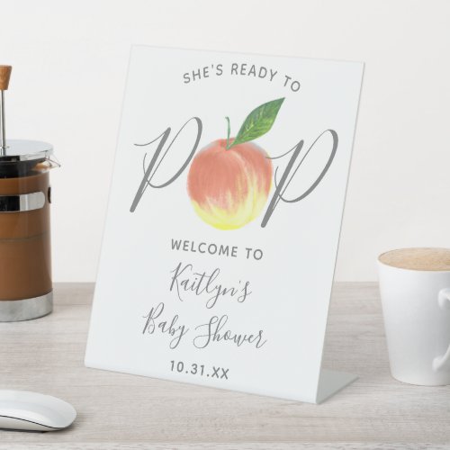Ready To Pop  Peach Baby Shower Welcome Sign