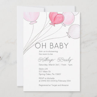Ready to Pop Pink Balloon Baby Shower Invitation