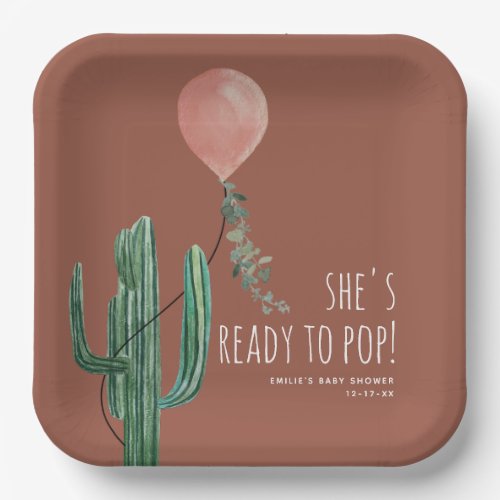 Ready to Pop Pink Balloon Cactus Girl Terracotta Paper Plates