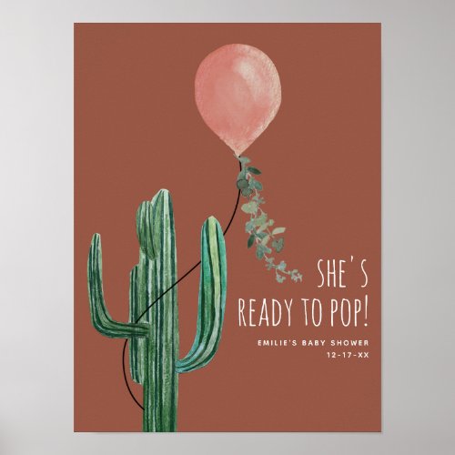 Ready To Pop Pink Balloon Cactus Girl Terracotta Poster