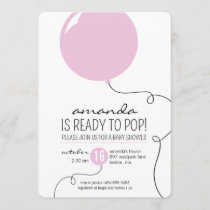 Ready to Pop Pink Balloon Girl Baby Shower Invite