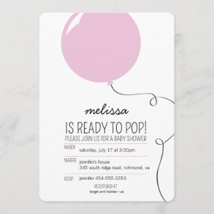 Ready to Pop Pink Balloon Girl Baby Shower Invite