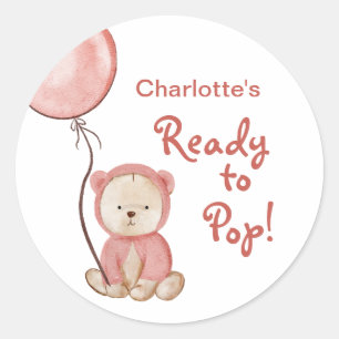 Ready to Pop Pink Bear Boho Baby Shower Classic Round Sticker