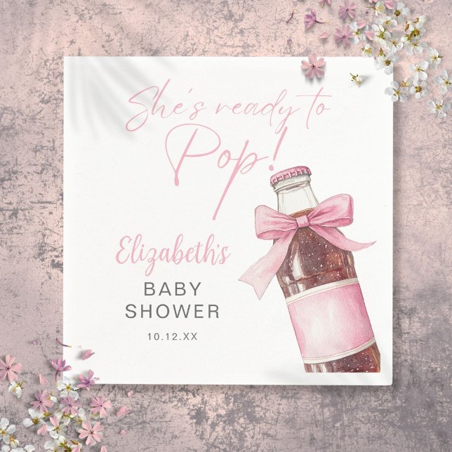 Ready To Pop Pink Bow Soda Bottle Baby Shower Napkins (Ready To Pop Pink Bow Soda Bottle Baby Shower Napkins)