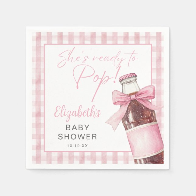 Ready To Pop Pink Bow Soda Bottle Baby Shower Napkins (Front)