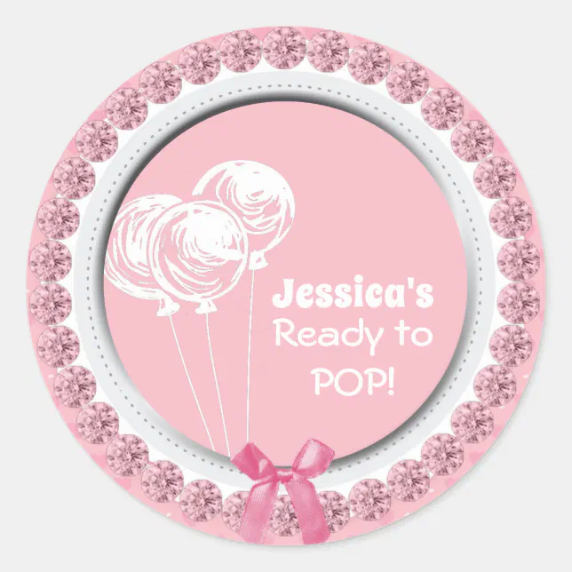 Ready to Pop Pink Girl Baby Shower Favor Classic Round Sticker | Zazzle