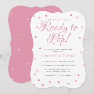 Ready To Pop Pink Hearts Baby Shower / Sprinkle Invitation