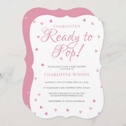 Ready To Pop Pink Hearts Baby Shower  Sprinkle Invitation