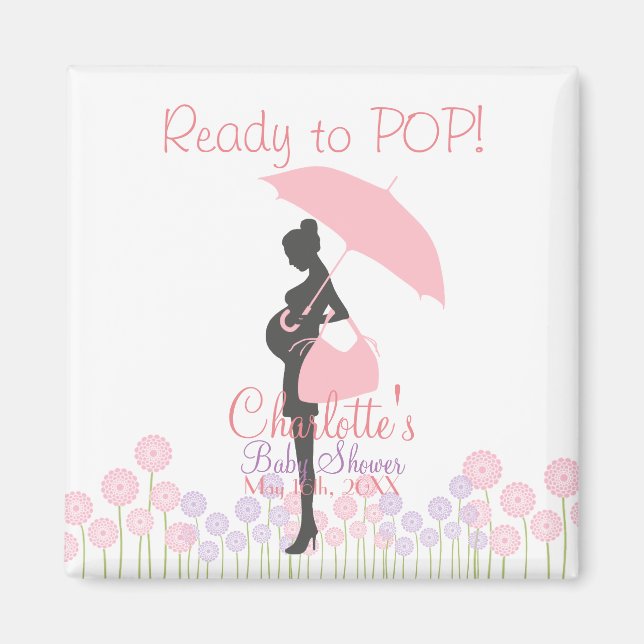 Ready to POP! Pink Silhouette Baby Shower Magnet (Front)