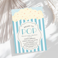 Ready to Pop Popcorn Blue Stripe Boy Baby Shower