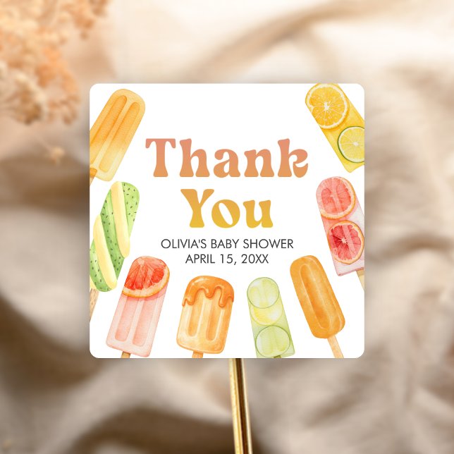 Ready to Pop Popsicle Baby Shower Square Sticker (Popsicle Summer Baby Shower Sticker)