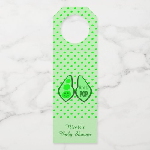 Ready to Pop Pregnant Green Pea Baby Shower Bottle Hanger Tag