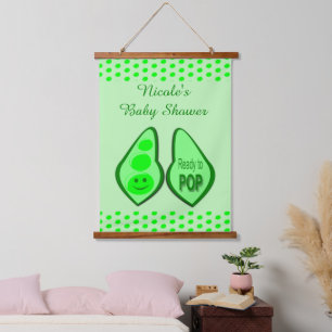 Ready to Pop Pregnant Green Pea Baby Shower Custom Hanging Tapestry
