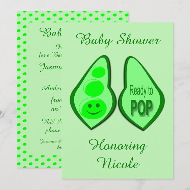 Ready to Pop Pregnant Green Pea Baby Shower Invitation (Front/Back)
