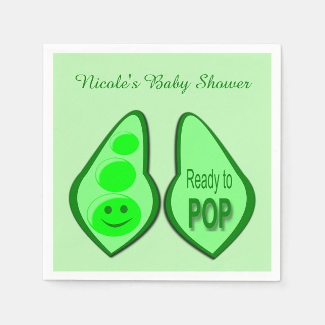 Ready to Pop Pregnant Green Pea Baby Shower Napkins (Front)