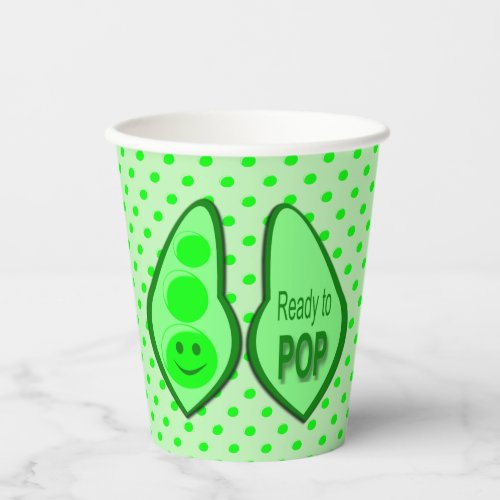 Ready to Pop Pregnant Green Pea Baby Shower Paper Cups
