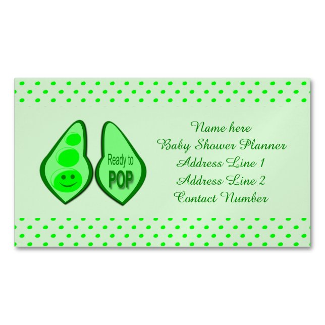 Ready to Pop Pregnant Green Pea Custom Business Card Magnet (Front)