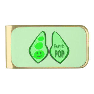 Ready to Pop Pregnant Green Pea Gold Finish Money Clip