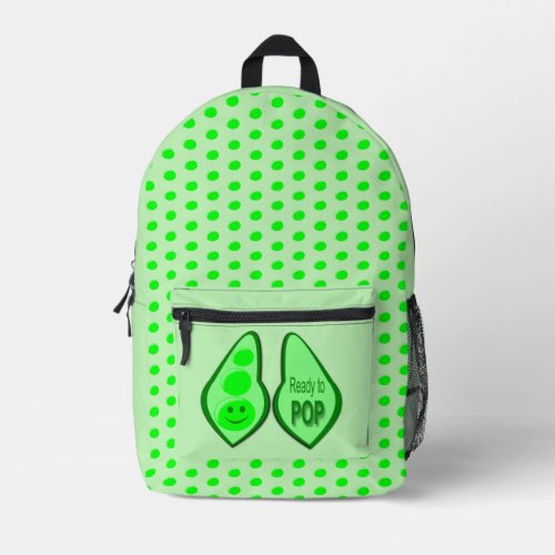 Ready to Pop Pregnant Green Pea Printed Backpack