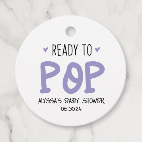 Ready To Pop Purple Baby Shower Tag