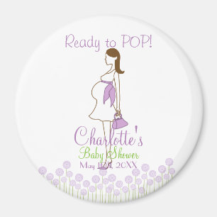 Ready to POP! Purple Silhouette Baby Shower Magnet