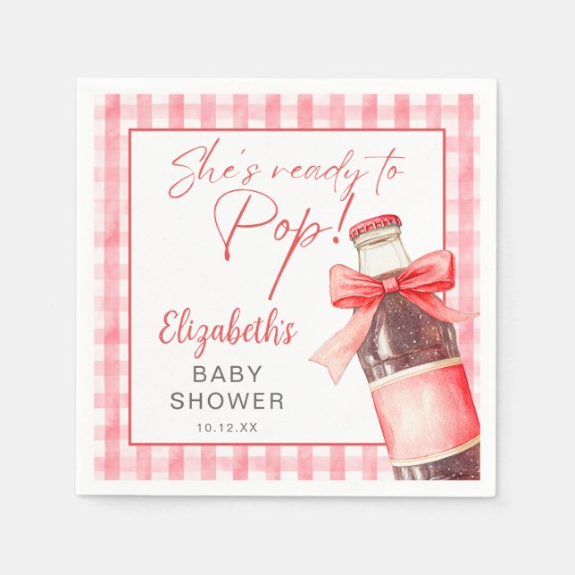 Ready To Pop Red Bow Soda Bottle Baby Shower Napkins (Front)