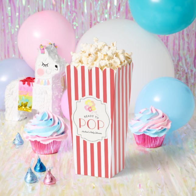 Ready to Pop Red Stripe Baby Shower Popcorn Favor Boxes




