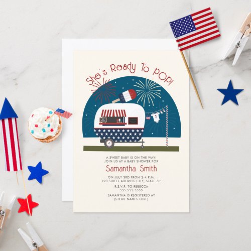 Ready To Pop Red White Blue Patriotic Baby Shower Invitation