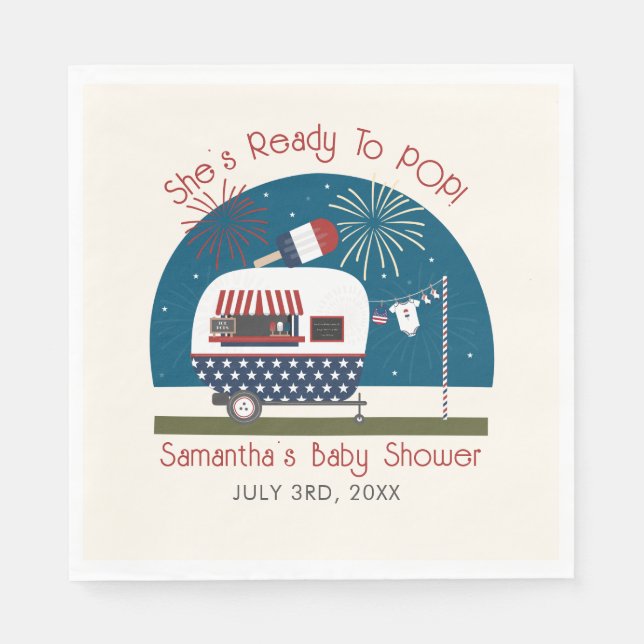 Ready To Pop Red White Blue Patriotic Baby Shower Napkins (Front)