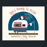 Ready To Pop Red White Blue Patriotic Baby Shower Poster<br><div class="desc">Ice pop themed boy baby shower with illustration of camper with blue ice pop on top,  cactus beside camper,  and baby clothes hanging from clothes line.</div>
