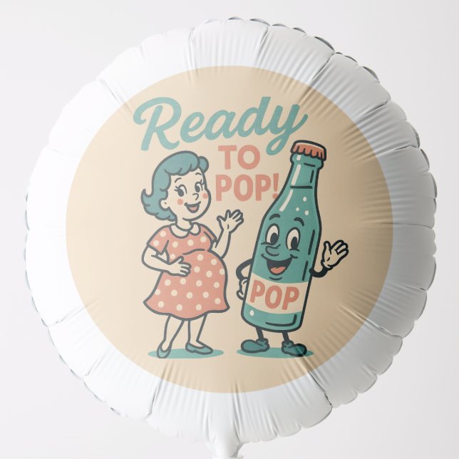 Ready to Pop Retro 1950s Maternity Baby Shower  Balloon (Front)