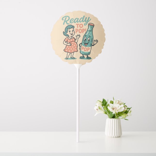 Ready to Pop Retro 1950s Maternity Baby Shower  Balloon (In SItu)