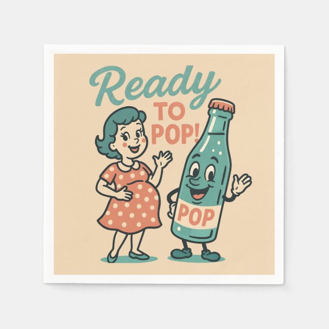 Ready to Pop Retro 1950s Maternity Baby Shower  Napkins (Front)