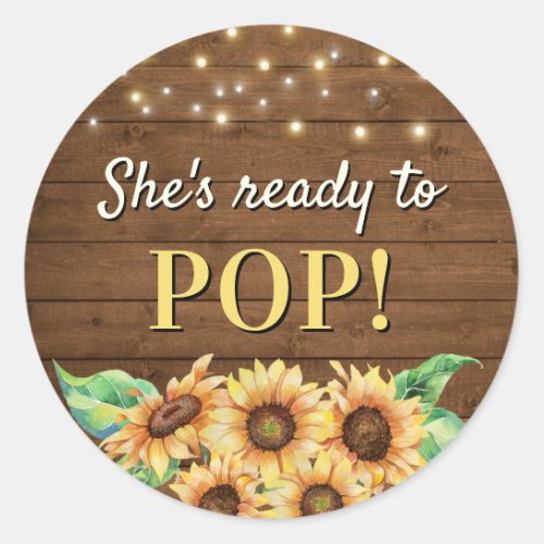 Ready to Pop Rustic Sunflower Baby Shower Sprinkle Classic Round Sticker