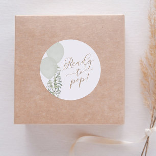 Ready to Pop Sage Green Balloon Twin Baby Shower Classic Round Sticker