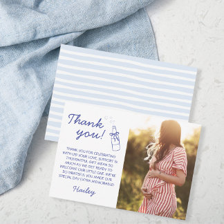 Ready to Pop Soda Bottle Blue Baby Shower Photo Thank You Card