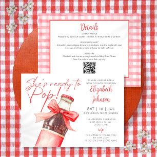 Ready To Pop Soda Bottle Bow QR Code Baby Shower Invitation