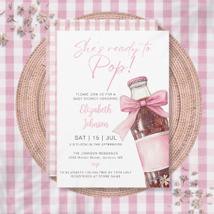 Ready To Pop Soda Bottle Pink Bow Baby Shower Invitation