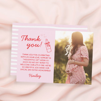 Ready to Pop Soda Bottle Pink & Red Baby Shower Thank You Card