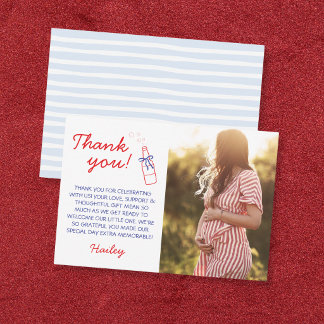 Ready to Pop Soda Bottle Red & Blue Baby Shower Thank You Card