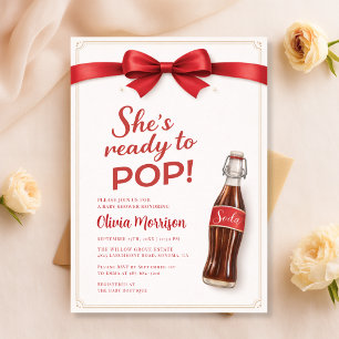 Ready to Pop Soda Red Bow Baby Shower Invitation