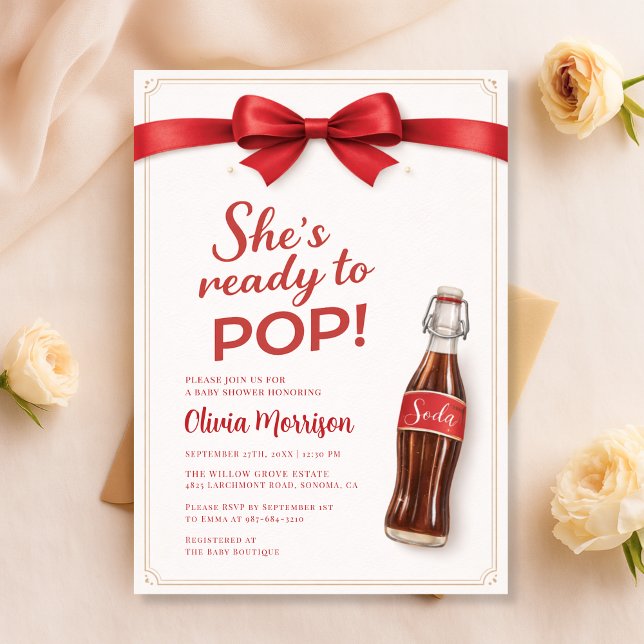 Ready to Pop Soda Red Bow Baby Shower Invitation (Creator Uploaded)