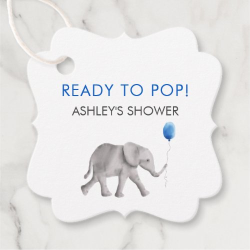 Ready to Pop Tags Elephant Baby Shower Tags Blue Favor Tags