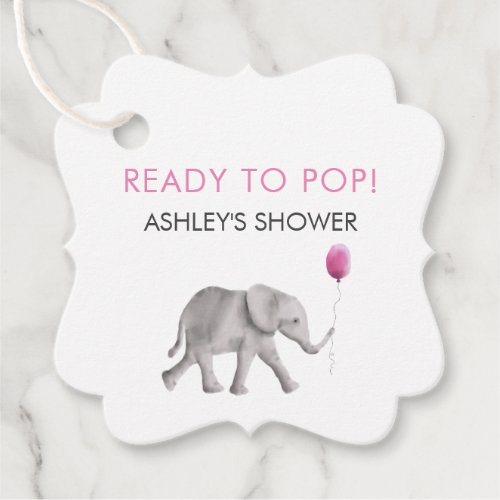 Ready to Pop Tags Elephant Baby Shower Tags Pink Favor Tags