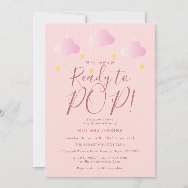 Ready to Pop Twinkle Twinkle Baby Girl Shower Pink Invitation (Front)