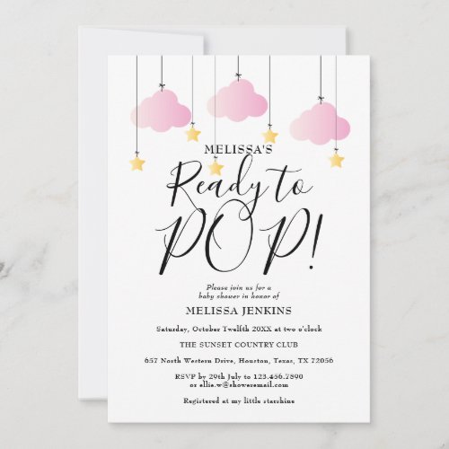 Ready to Pop Twinkle Twinkle Baby Girl Shower Pink Invitation