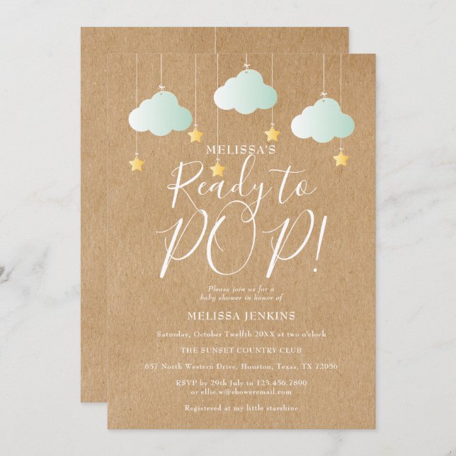 Ready to Pop Twinkle Twinkle Baby Shower Rustic Invitation (Front/Back)