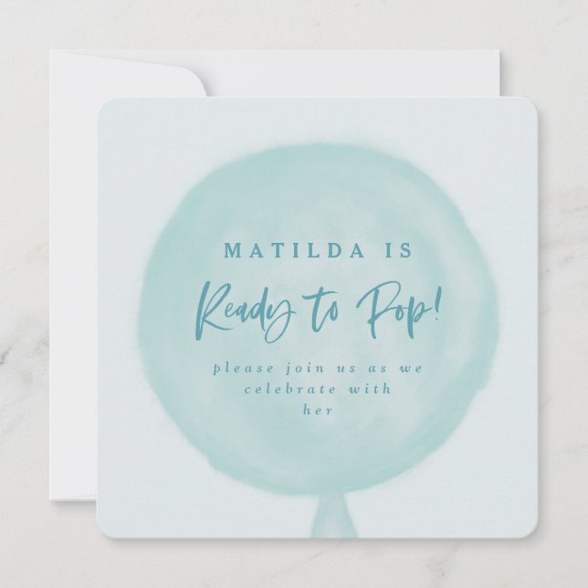 Ready to pop watercolor balloon baby shower invite (Front)